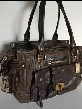 Coach Set Vintage Lindsey Hampton satchel and clutch in brown mahogany !